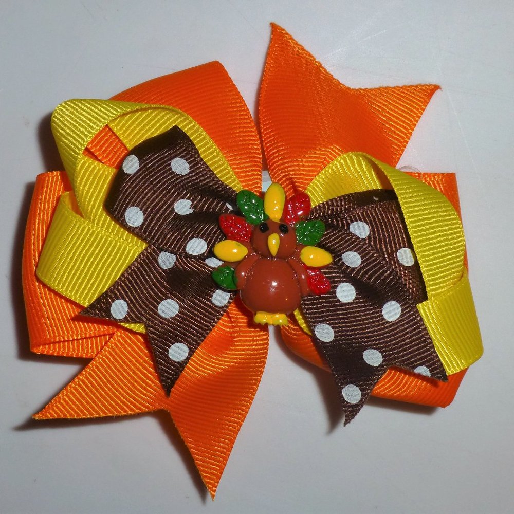 Thanksgiving Turkey Girls 4-Inch Hair Bow Clip